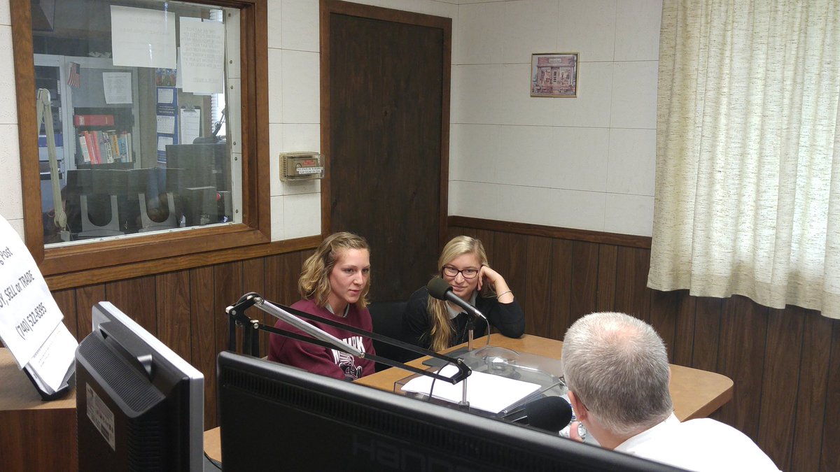 NewarkCounselor's tweet photo. Valerie & Alysa talking to WNKO's Dave Doney about @NewarkHSKeyClub & @WildcatThon . #NHSFTK #BeatCancer https://t.co/z2yxBFxzAP