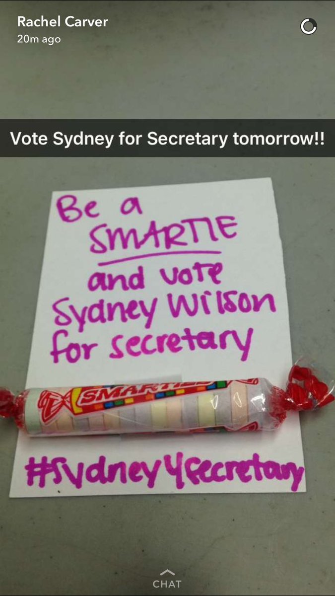 SecretarySydney's tweet photo. Rachel Carver is voting Sydney for Secretary! You should too! #Sydney4Secretary 🐝💙 https://t.co/zdGPczfwoL