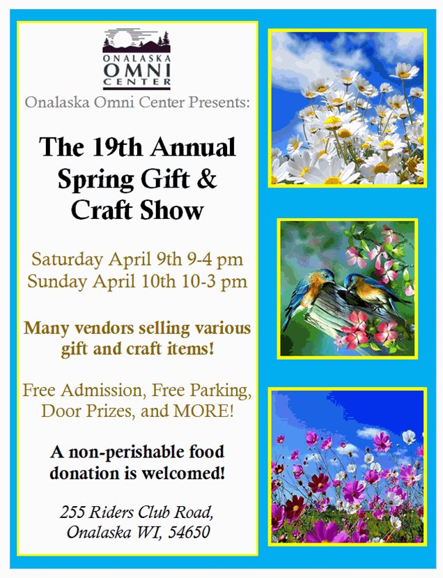 Dont forget this weekend is the 19th Annual Spring Gift and Craft show! Saturday 9-4 and Sunday 10-3 at the Omni!