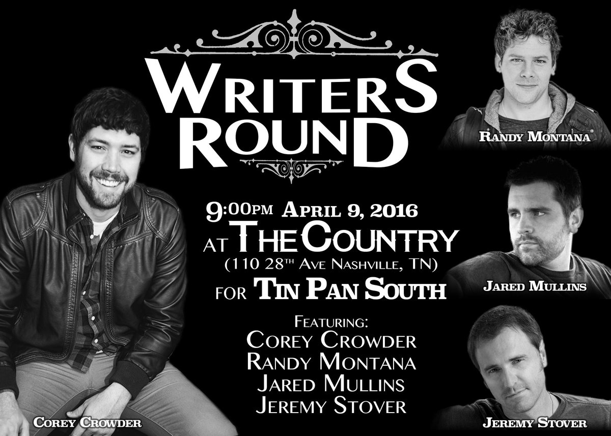 Liz Rose Music (@lizrosemusicpub) on Twitter photo This Saturday! Check out our incredible writer <a href="/coreycrowder/">Corey Crowder</a> at his <a href="/TinPanSouth/">Tin Pan South</a> show at The Country. 9pm! This Saturday! Check out our incredible writer <a href="/coreycrowder/">Corey Crowder</a> at his <a href="/TinPanSouth/">Tin Pan South</a> show at The Country. 9pm!