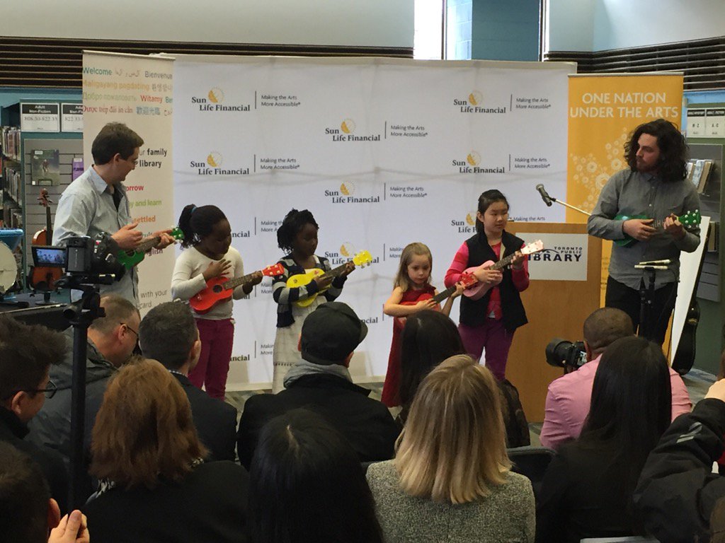 Students from Regent Park School of Music show off skills with Don't Worry Be Happy at <a href="/torontolibrary/">Toronto Public Library</a>. #cbcnewsarts