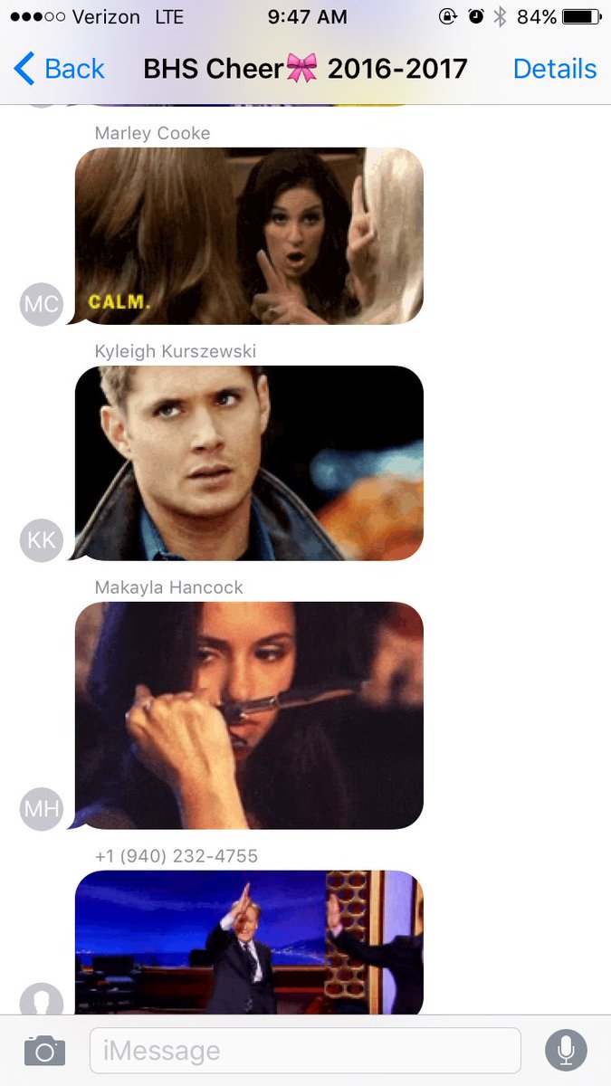 Addi_Lobaugh's tweet photo. How our cheer group message goes https://t.co/aSLkyiC32D