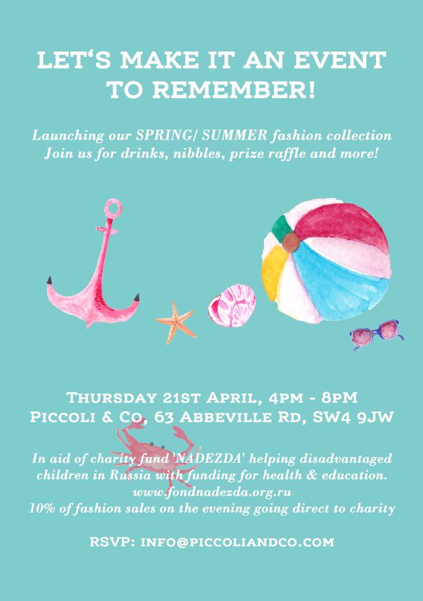PiccoliCo's tweet photo. #summer #fashionshopping #event 21 April 4pm-8pm @mybabatweets @claphammums @angelsurchins 10% sales go 2 #charity https://t.co/zsb1poZvS8