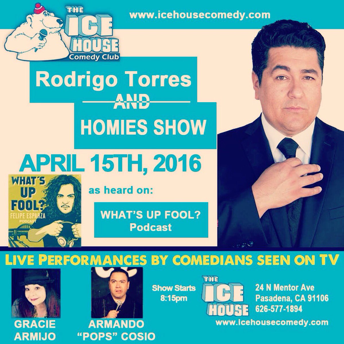 RoDRigoTorresJR's tweet photo. .@icehousecomedy April 15th 8PM @RoDRigoTorresJR @graycarmijo @popscosio @CarlosLoma #pasadena https://t.co/2ngmNFcZ4A