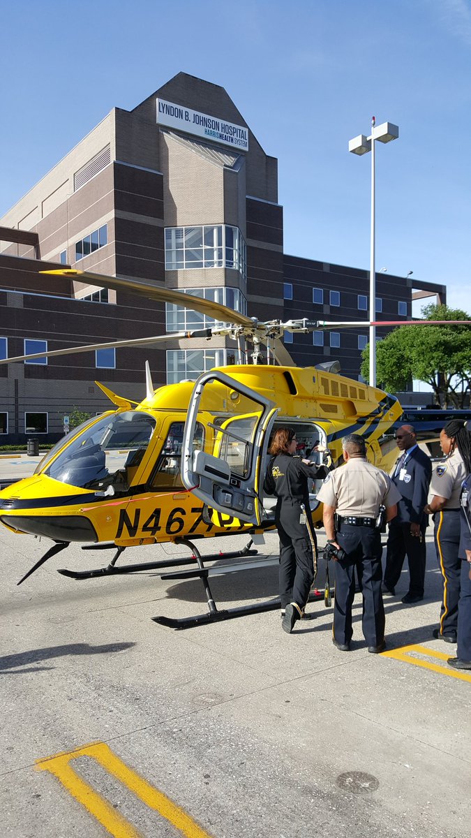 harrishealth's tweet photo. A PHI helicopter landed at LBJ Hospital today as part of @harrishealth Shattered Dreams @SpringISD high presentation https://t.co/aQXjG9khLr