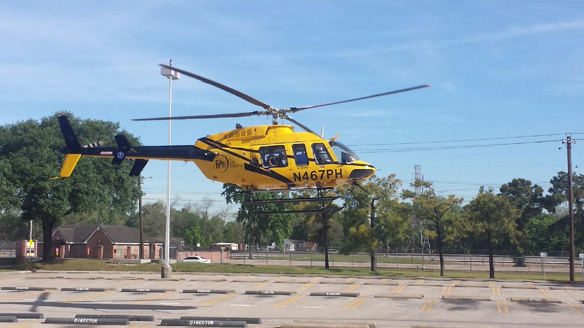 harrishealth's tweet photo. A PHI helicopter landed at LBJ Hospital today as part of @harrishealth Shattered Dreams @SpringISD high presentation https://t.co/aQXjG9khLr