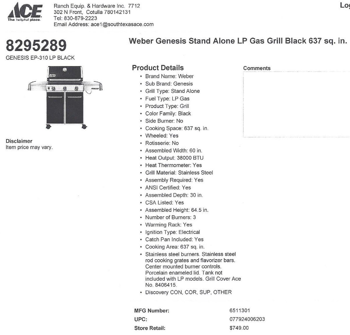 AceFeedAndSeed's tweet photo. Weber Grill Giveaway! $750.00 value. See photos for details. #AceHardware #CotullaTX #TheHelpfulPlace https://t.co/XoDgrfhf8R