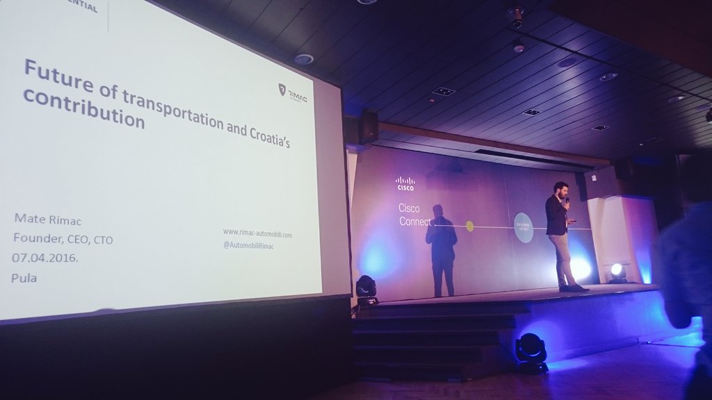 Cookiva's tweet photo. Right here. Right now. @AutomobiliRimac on stage. Pure awesomness! 🚗 Thank you, @Cisco! #ciscoconnect2016 https://t.co/PECvksn5C8