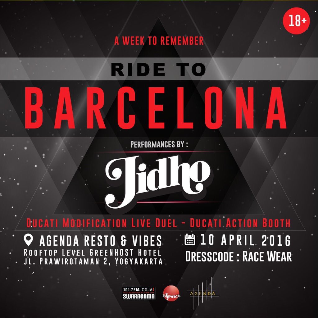 infojogja's tweet photo. #event | Ride to Barcelona w/ DJ @jidho, Sunday 10apr'16 at @Agenda_id. Dress code: race wear https://t.co/YhmeGfs6uu