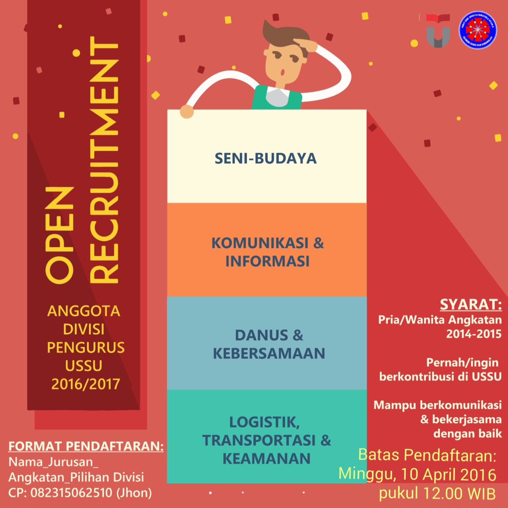 USSU_EBK's tweet photo. Open Recruitment!
Anggota Divisi Pengurus USSU Periode 2016/2017 https://t.co/jYC0aseB4H