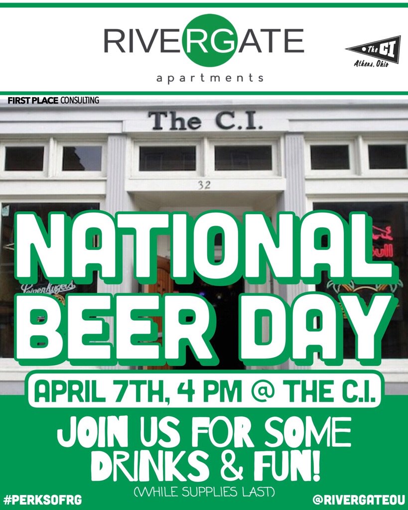 AmberFchstjstl's tweet photo. OU students, head on over to @_TheCI starting at 4pm for games & drinks on @RiverGateOU. #PerksOfRG #NationalBeerDay https://t.co/02nBuo7nOR
