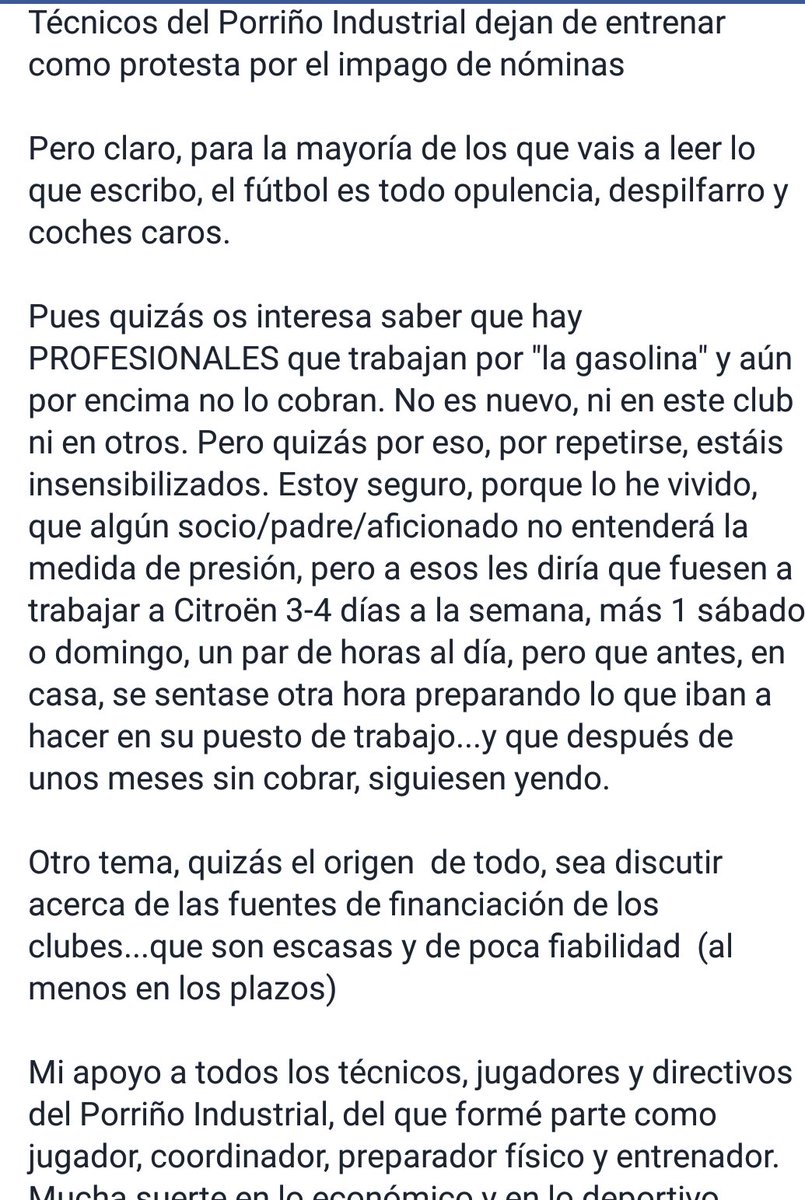 Una pequeña opinión sobre la medida de protesta de técnicos del <a href="/Porrinoind/">Porriño Industrial</a>.
Sea extensible a otros clubes