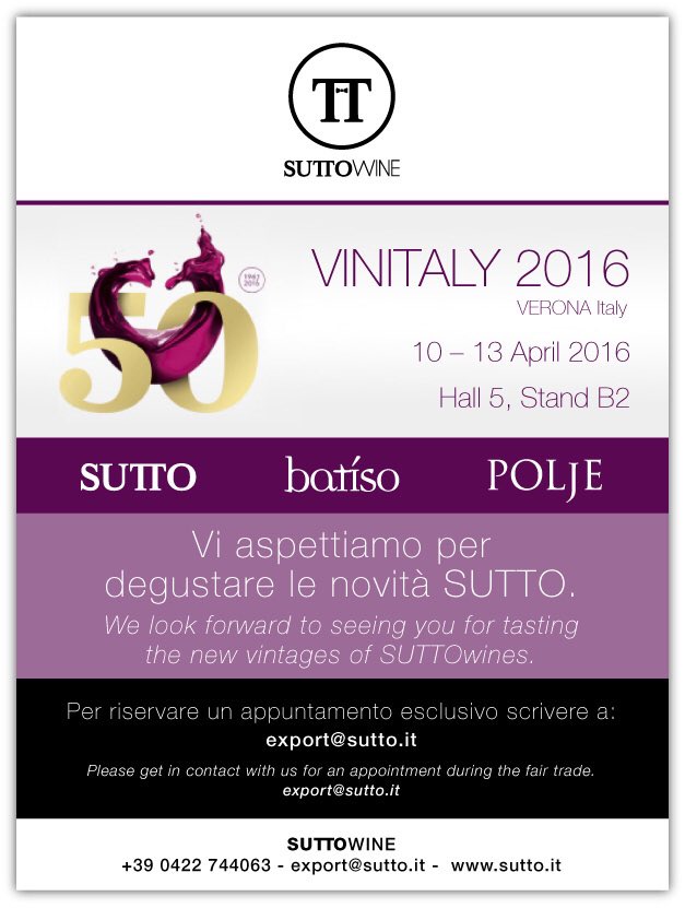 Tra 3 giorni inizia #Vinitaly, siete pronti? Vi aspettiamo allo stand e sul nuovo sito web sutto.it/it/home