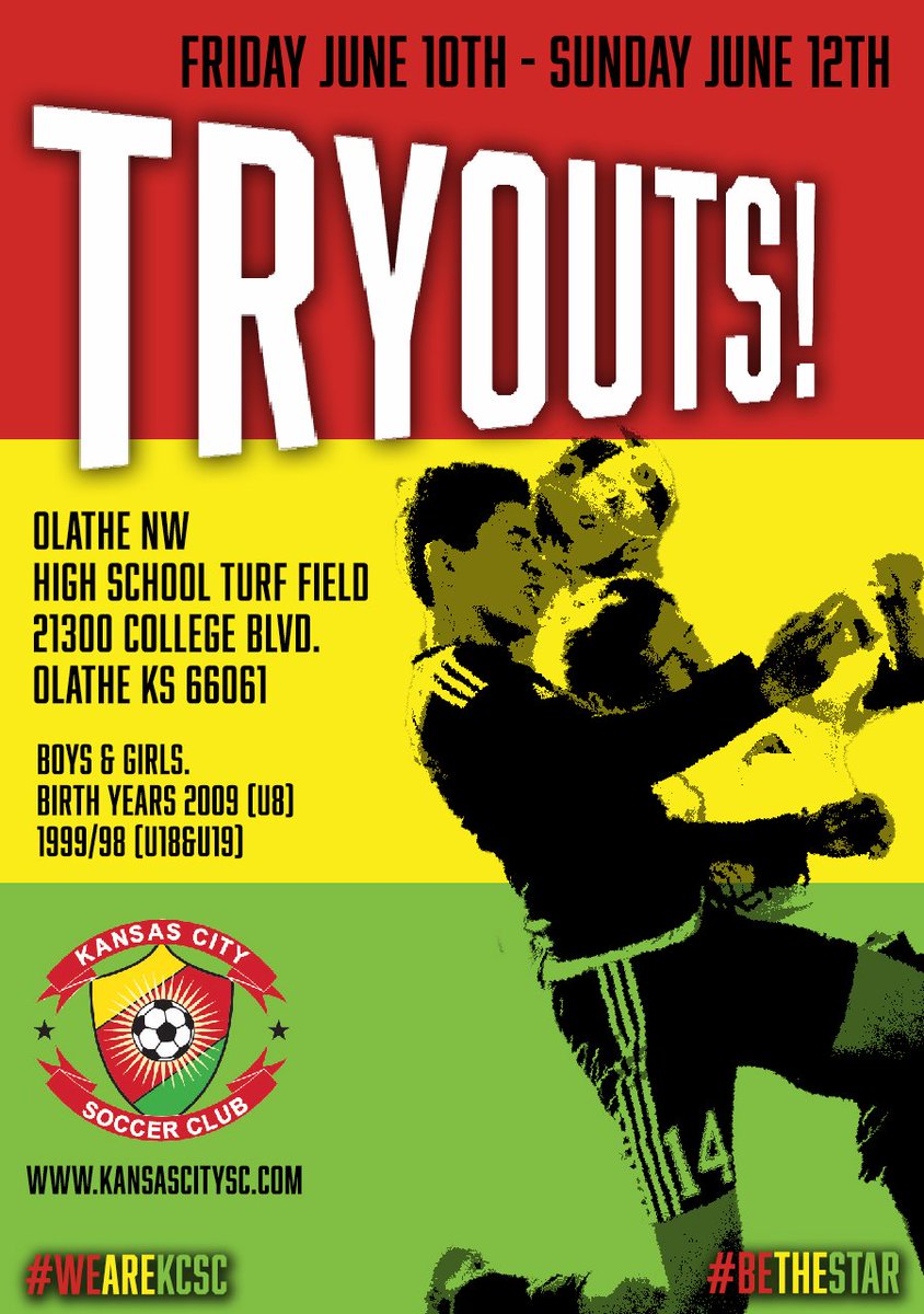 KCSC14's tweet image. KCSC Tryouts. June 10-12. Olathe NW High School Turf Field (21300 College Olathe KS.) #WeAreKCSC #BeTheStar