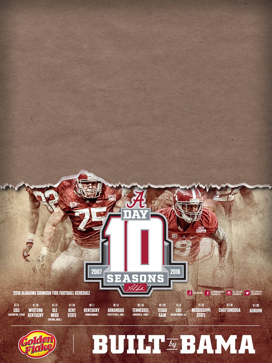 AlabamaFTBL's tweet photo. We’re revealing the @Golden_Flake A-Day poster this week. Here’s your second hint! #RollTide #ADay2016 https://t.co/dMg9DgExYm