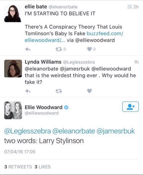 tinyfearlesslou's tweet photo. A PERFECT EXAMPLE OF WHAT IS GOING TO HAPPEN WHEN BABYGATE ENDS: 

"Why would they fake it"

"LARRY STYLINSON" https://t.co/nAwwovRgyv