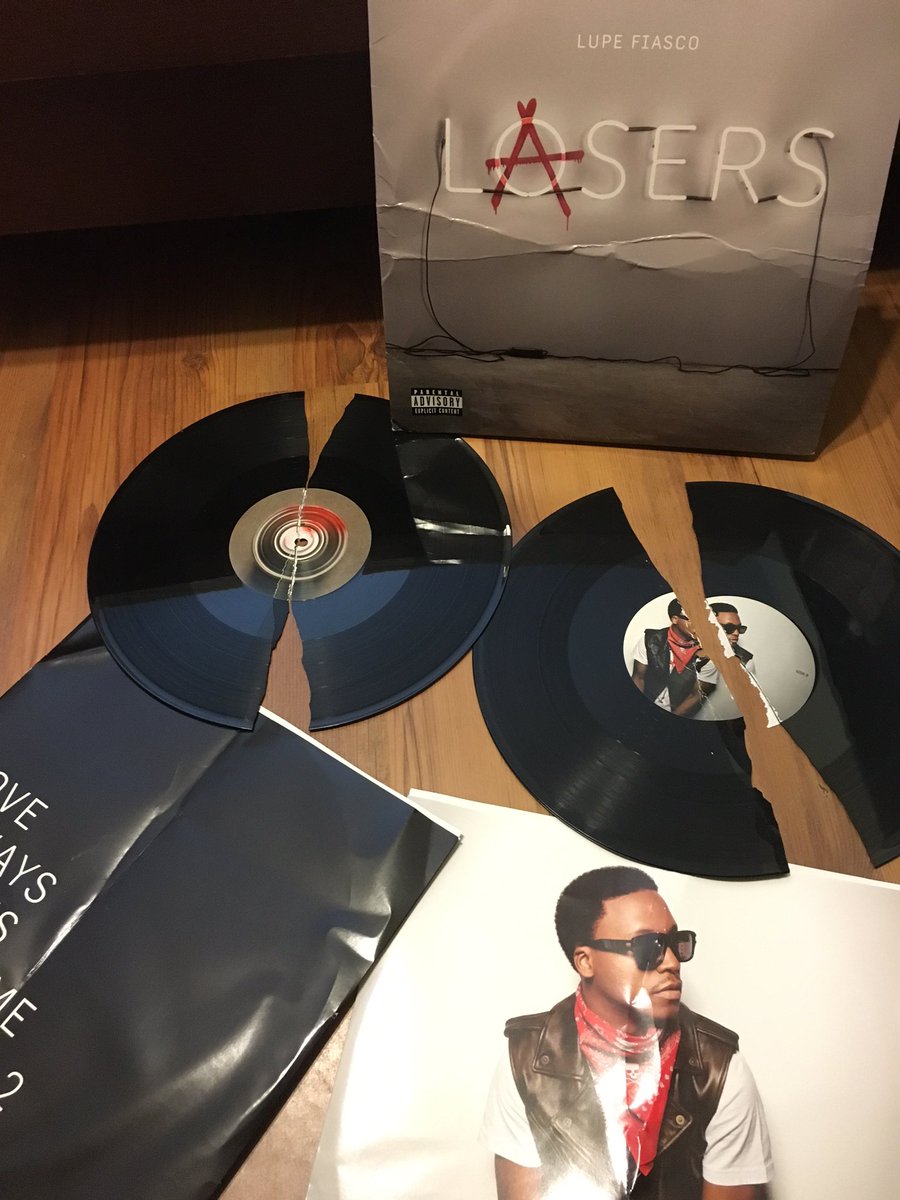 djgotnow's tweet photo. I ordered Lasers by @LupeFiasco and the post office really tried to stuff it in the mailbox.. this is the result 🤔 https://t.co/MEaglXefxA