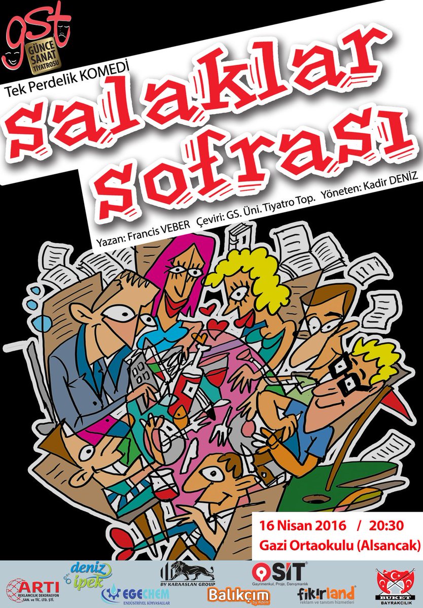 İzmir'de Sanat (@izmirdesanat) on Twitter photo Günce Sanat Tiyatrosu Salaklar Sofrası adlı oyunuyla 16 Nisan’da Gazi Ortaokulu‘nda <a href="/tiyatroguide/">Tiyatro Guide (bordo tık)</a> <a href="/GSTiyatrosu/">GünceSanatTiyatrosu</a> Günce Sanat Tiyatrosu Salaklar Sofrası adlı oyunuyla 16 Nisan’da Gazi Ortaokulu‘nda <a href="/tiyatroguide/">Tiyatro Guide (bordo tık)</a> <a href="/GSTiyatrosu/">GünceSanatTiyatrosu</a>