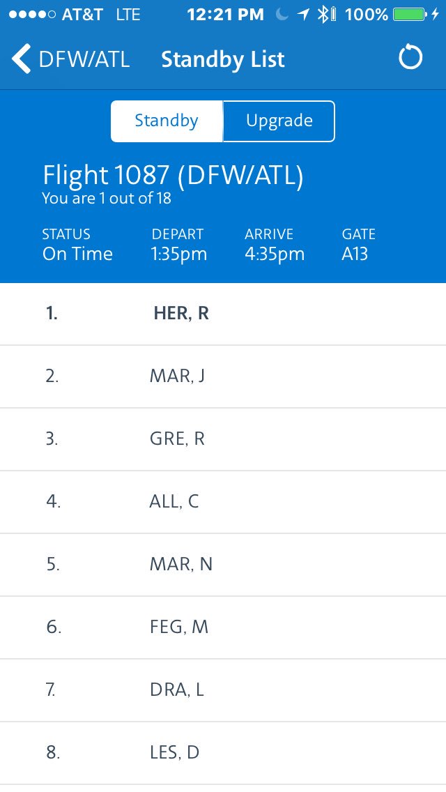 saab007's tweet image. On the standby list for #AA1087 w/ 1 seat left-the only @AmericanAir list where I'm at the top lol 😂 #FlyingMistress