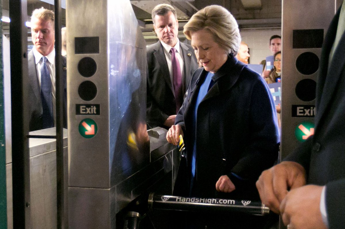 Hillary Clinton can't remember how to use card at the New York subway turnstile