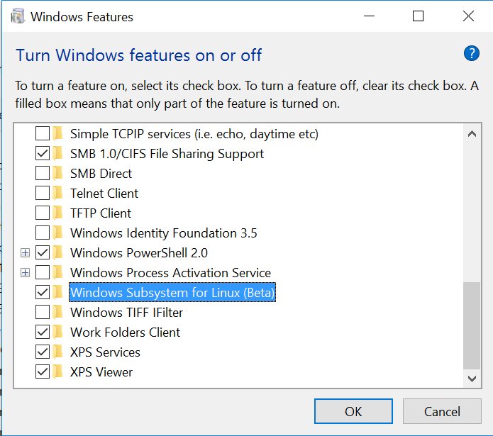ciberesponce's tweet image. Turning on Bash for Windows... "add programs/features" in the new RS1 build. #windows10 #LinuxOnWindows #devops #dev