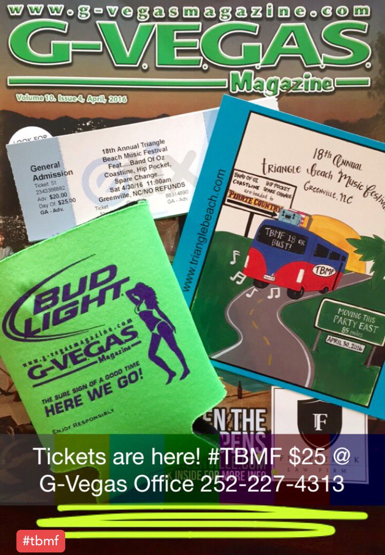 whereUdonate's tweet photo. Tickets are here! #TBMF $25 @ G-Vegas Office 252-227-4313 @trianglebeach #TBMF #whereujam https://t.co/dLSzHzlZuZ