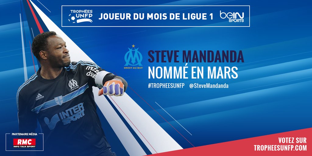 TeamOM_Officiel's tweet photo. Capitaine @SteveMandanda est nommé pour le titre de joueur du mois de mars en Ligue 1 #TeamOM 🔵⚪ https://t.co/mmpFqnJW88