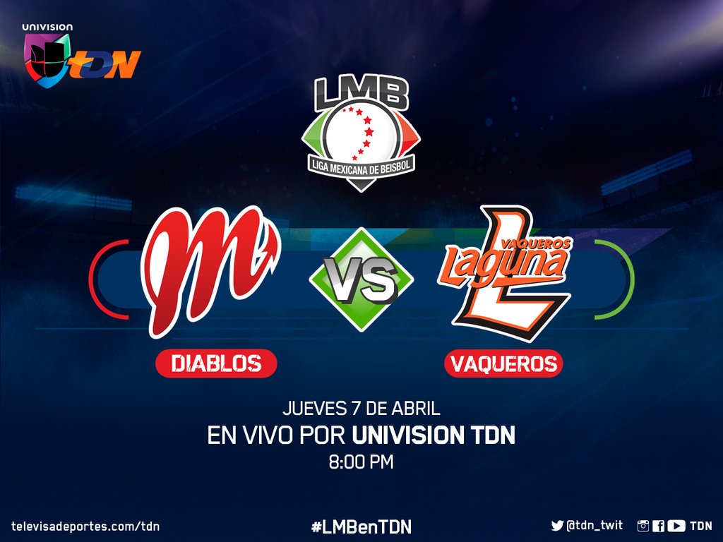 LMBBanorte's tweet photo. ¡Hoy por #UnivisiónTDN @DiablosRojosMX vs @redvaqueros a las 8:00PM!

No te lo pierdas #LMB2016 ⚾️📺 https://t.co/CbwS1OaSWO