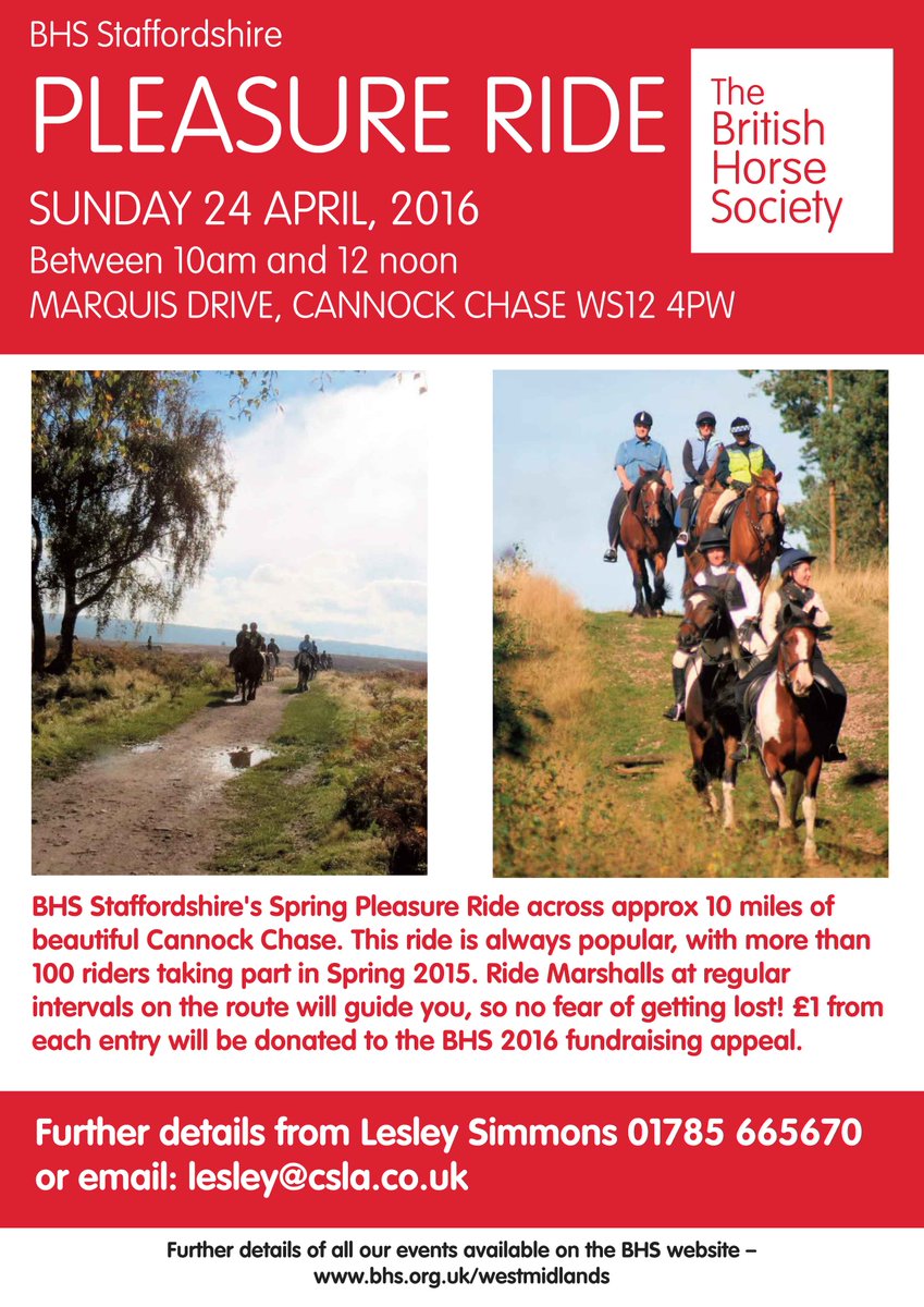 Staffs_BHS's tweet photo. Sunday 24th April: Charity Pleasure Ride - 10 miles of gorgeous countryside! Marshals en route.
#Horses #Riding https://t.co/CxptVuueDU