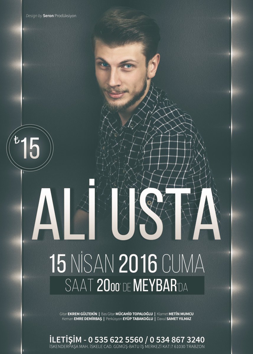 Ali Usta'nın 15 Nisan Cuma günü yapılacak olan Trabzon Konseri'nin afişini yaptık.