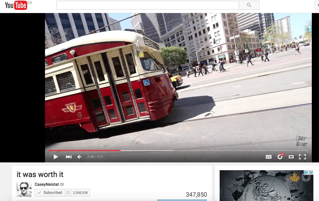 yavie96's tweet photo. @caseyneistat 
That streetcar in SF is actually from Toronto, tributing the city's dedication to streetcars https://t.co/8t2fJmml61