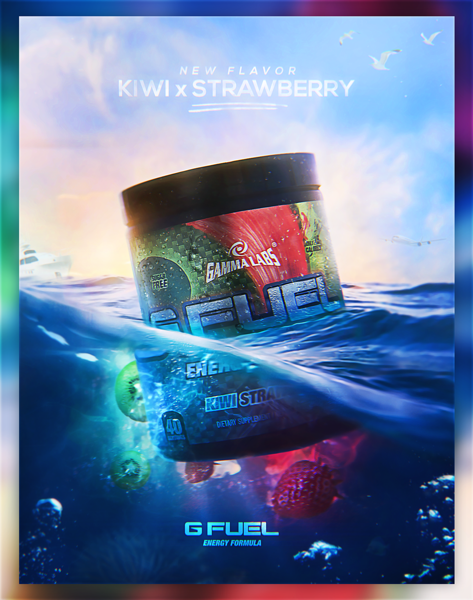 Apollos's tweet image. Advertisment for @GFuelEnergy kiwi/strawberry in "Tropical summer" ft. @RedNoirz 
My part: prntscr.com/apdjfm