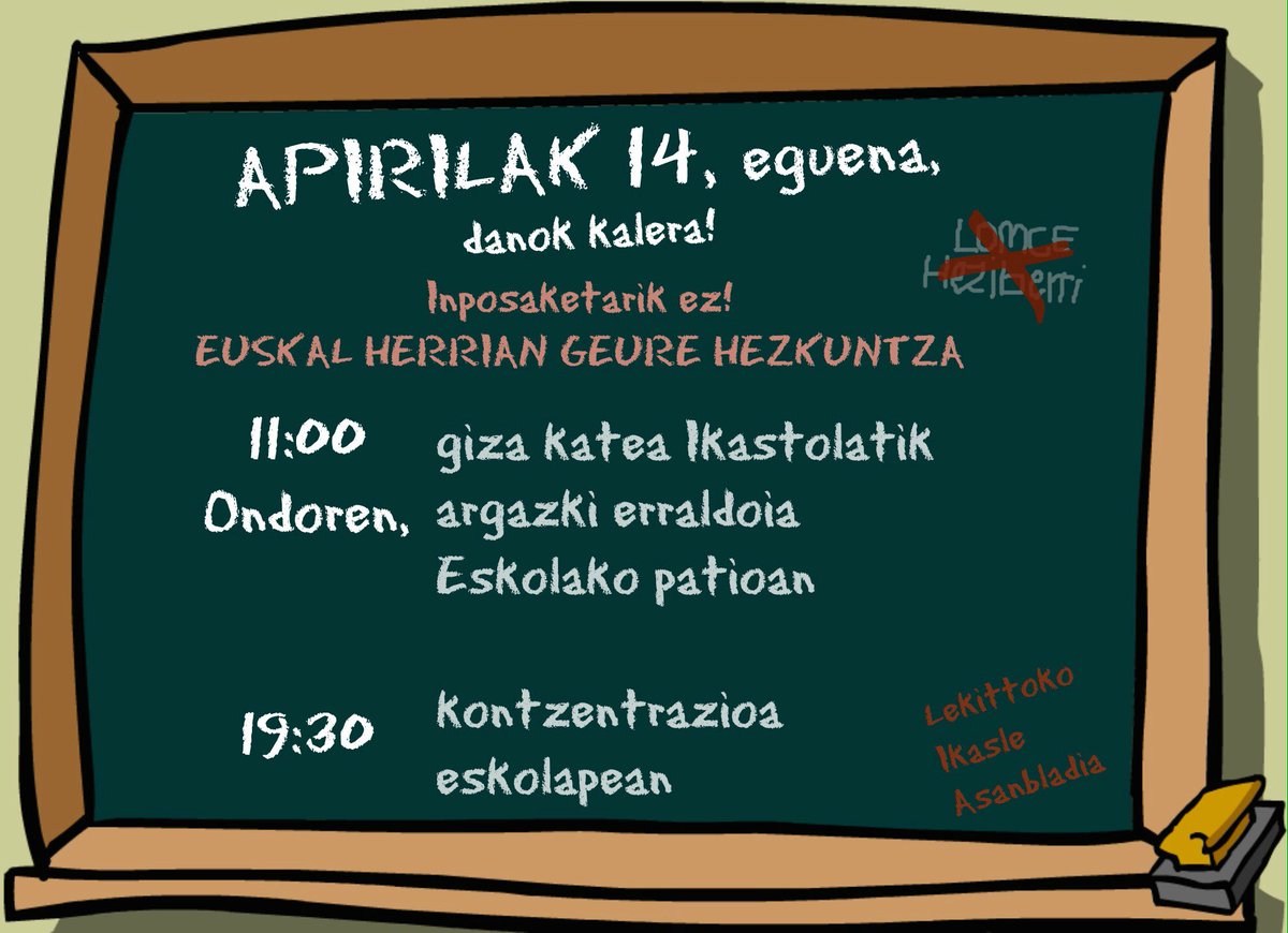 IMobitzen's tweet photo. Badator apirillen 14a. Lekittoko herritxarrok kalera!!! https://t.co/KOtbZfvIkb