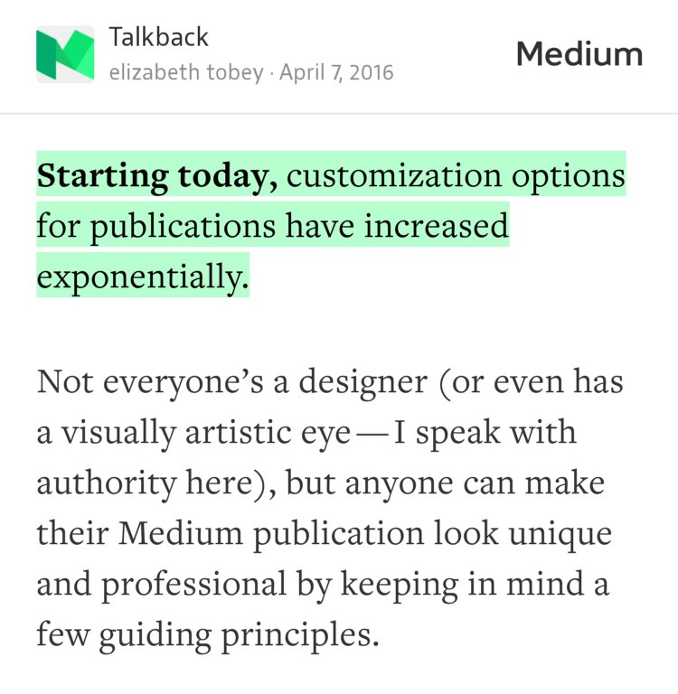 “…tarting today, customization options for publications have increased exponentially.” from “How to Make Your Publication Look Great” by elizabeth tobey.