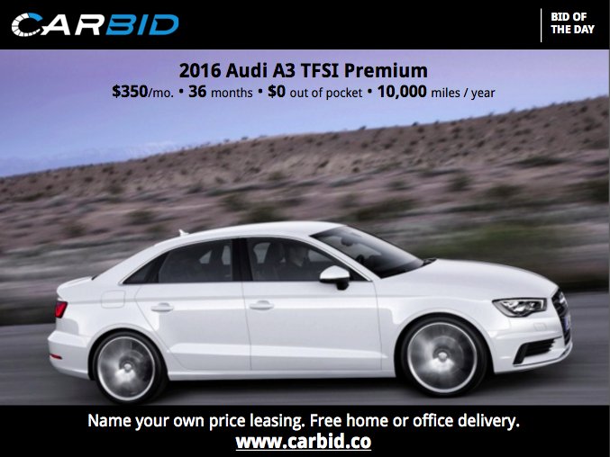 getCarBid's tweet photo. Lease of the day alert! #Audi #A3 #lowpayment #carbid #newcar https://t.co/GXLBFWiyY1