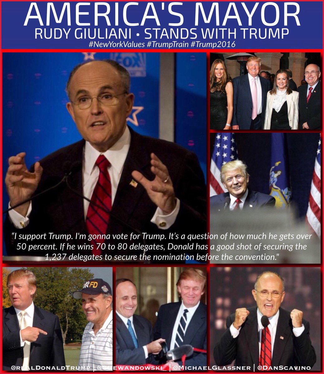 DanScavino's tweet photo. #TrumpTrain🚂💨🇺🇸🇺🇸🇺🇸🇺🇸🗽
WELCOME AMERICA'S MAYOR, Rudy Giuliani! #Trump2016 #MAGA 
#NewYorkValues https://t.co/4BvNiCAboU