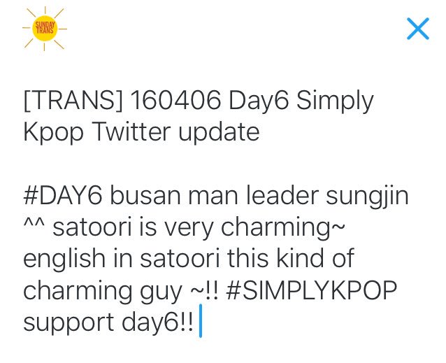 sundaytrans's tweet photo. [TRANS] 160406 Day6 Simply Kpop Twitter update https://t.co/bgNzevzAab