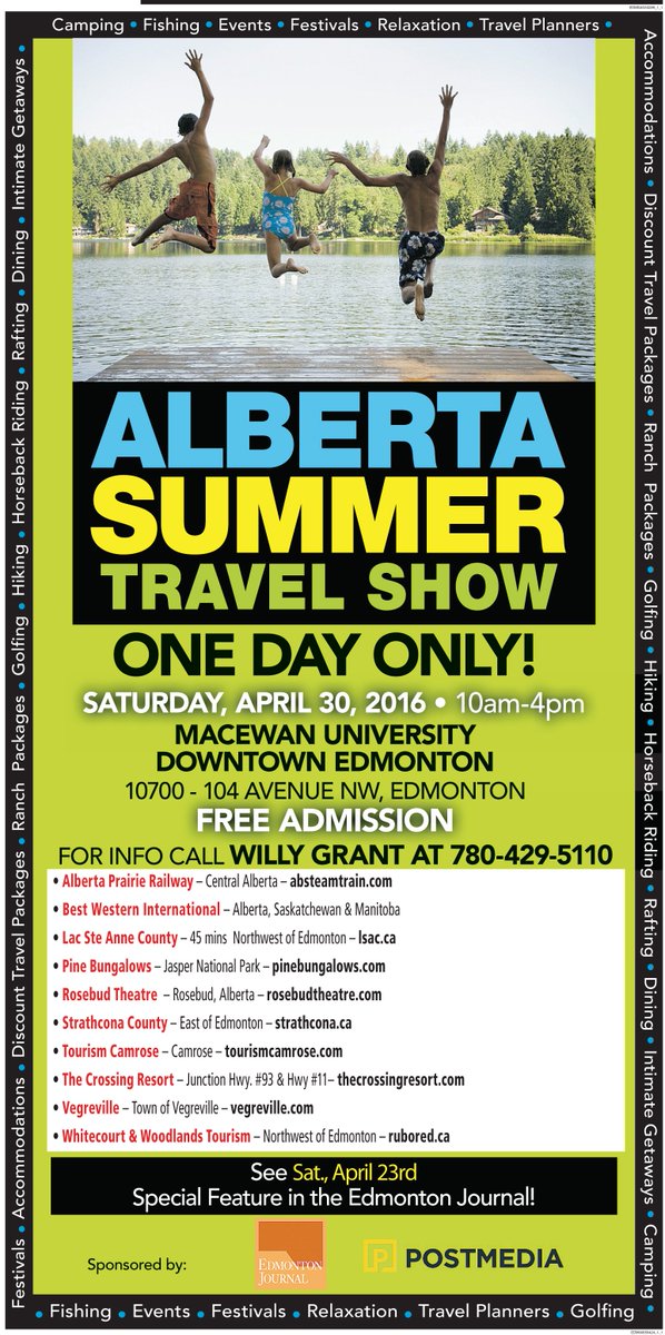 We are currently accepting exhibitor registrations for our Alberta Summer Travel Show on April 30th. #Travel #Summer