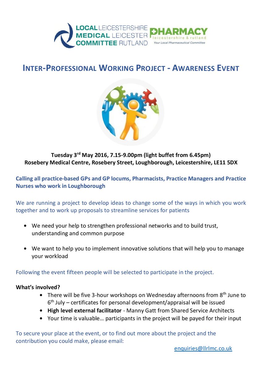 LeicsRLPC's tweet photo. @LLRLMC gp/pharmacist mdt leadership training opportunity - awareness event 3rd may https://t.co/WfBJ687hmt