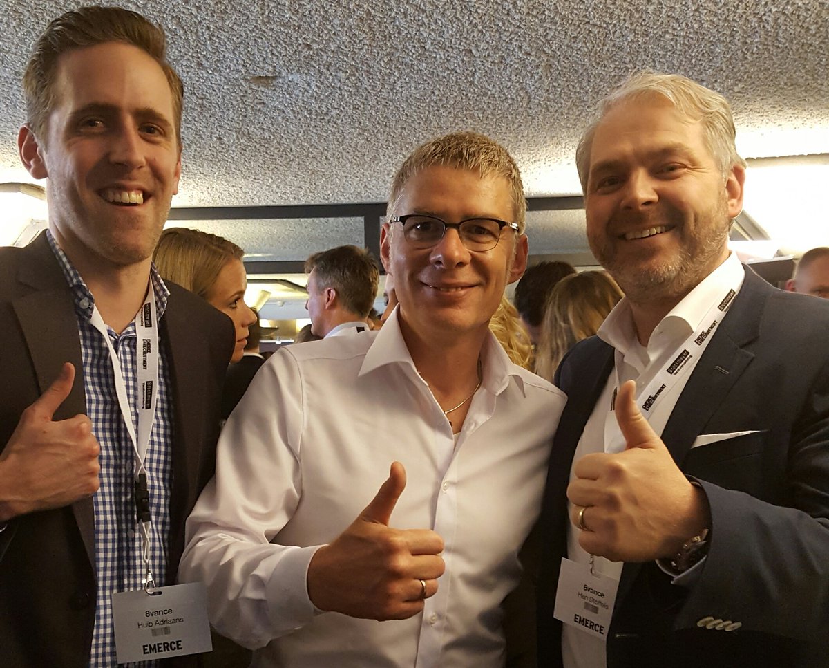 Start-up contest winner <a href="/info8vance/">8vance</a> with <a href="/basw/">Bas Westland</a> the #erecruitment16  moderator and <a href="/hanstoffels/">Han Stoffels</a> , Huib Adriaans