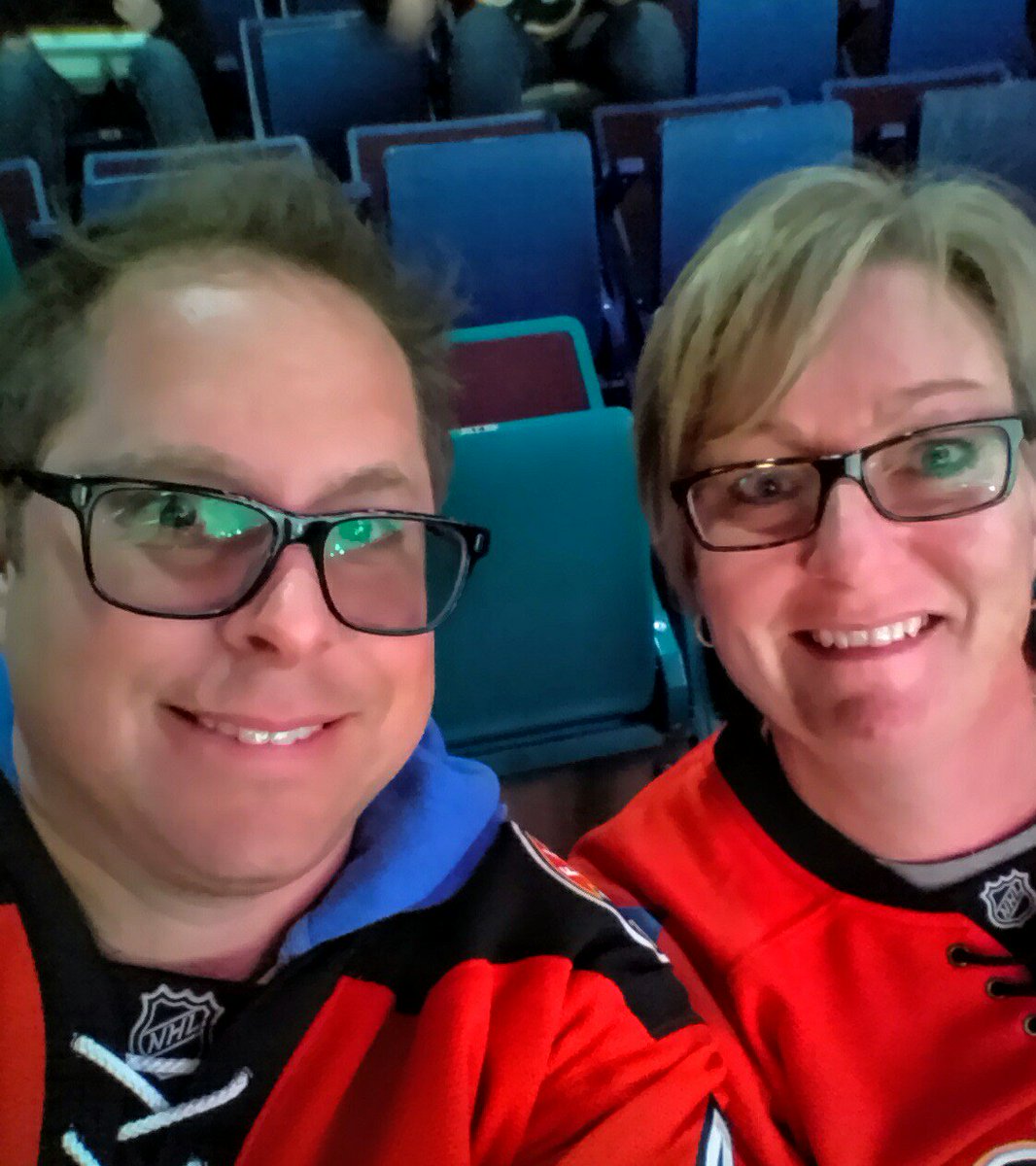 robinlear's tweet photo. #Flames vs #Canucks. #flamest2s Date Night. Give'r Johnny! https://t.co/HnxI9hKHyB