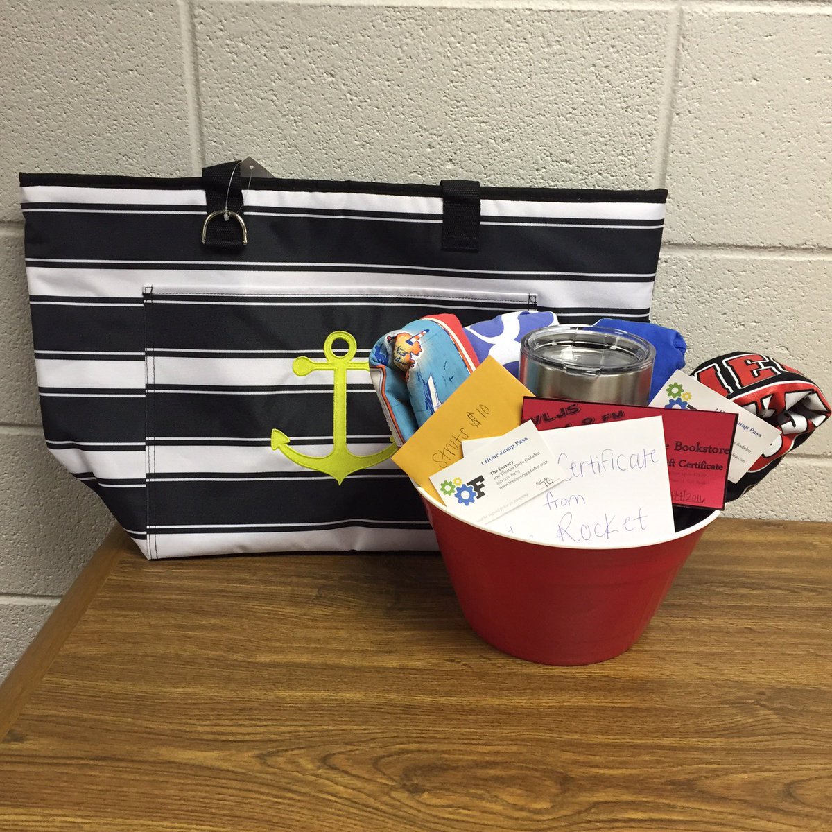JSUPRSSA's tweet photo. Drawing at the TMB Tues-Thurs 10-1. You can win this Yeti cup &amp; basket. Proceeds go to ALS! $2 a ticket or 3 for $5! https://t.co/GOBg17e8Ym