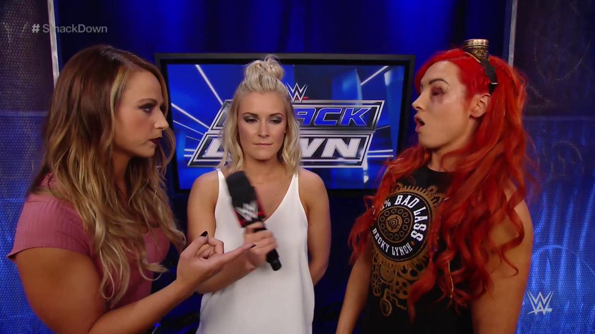 WWEUniverse's tweet image. &quot;I kind of like what @MsCharlotteWWE did to your eye...&quot; - @EmmaWWE #SmackDown