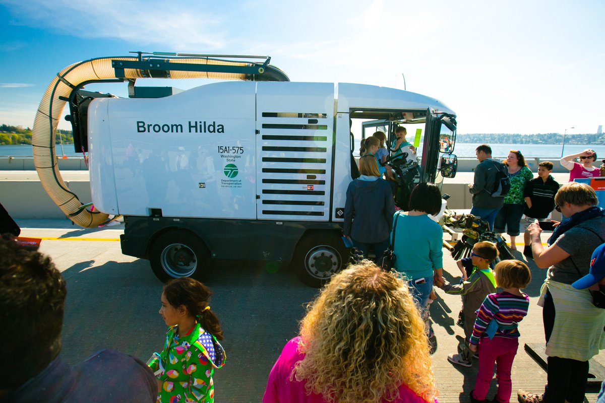 workshopseattle's tweet photo. Got jokes? @wsdot's maintenance team's got jokes. Meet #BroomHilda the street sweeper. https://t.co/yVl8z9zQvk