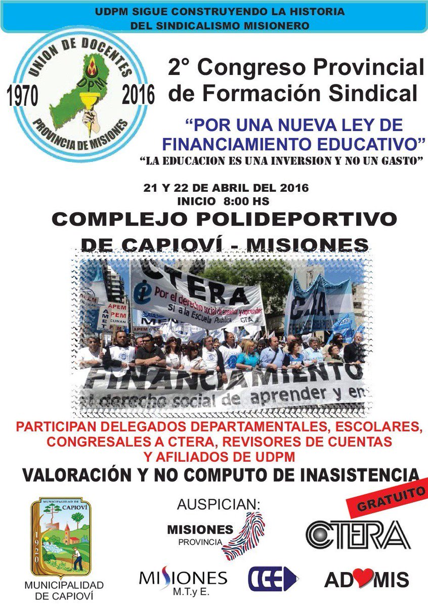 Formación Sindical...por más financiamiento educativo! Los esperamos 21 y 22/4 todos a Capioví! <a href="/mariluleverberg/">Stella M Leverberg</a>