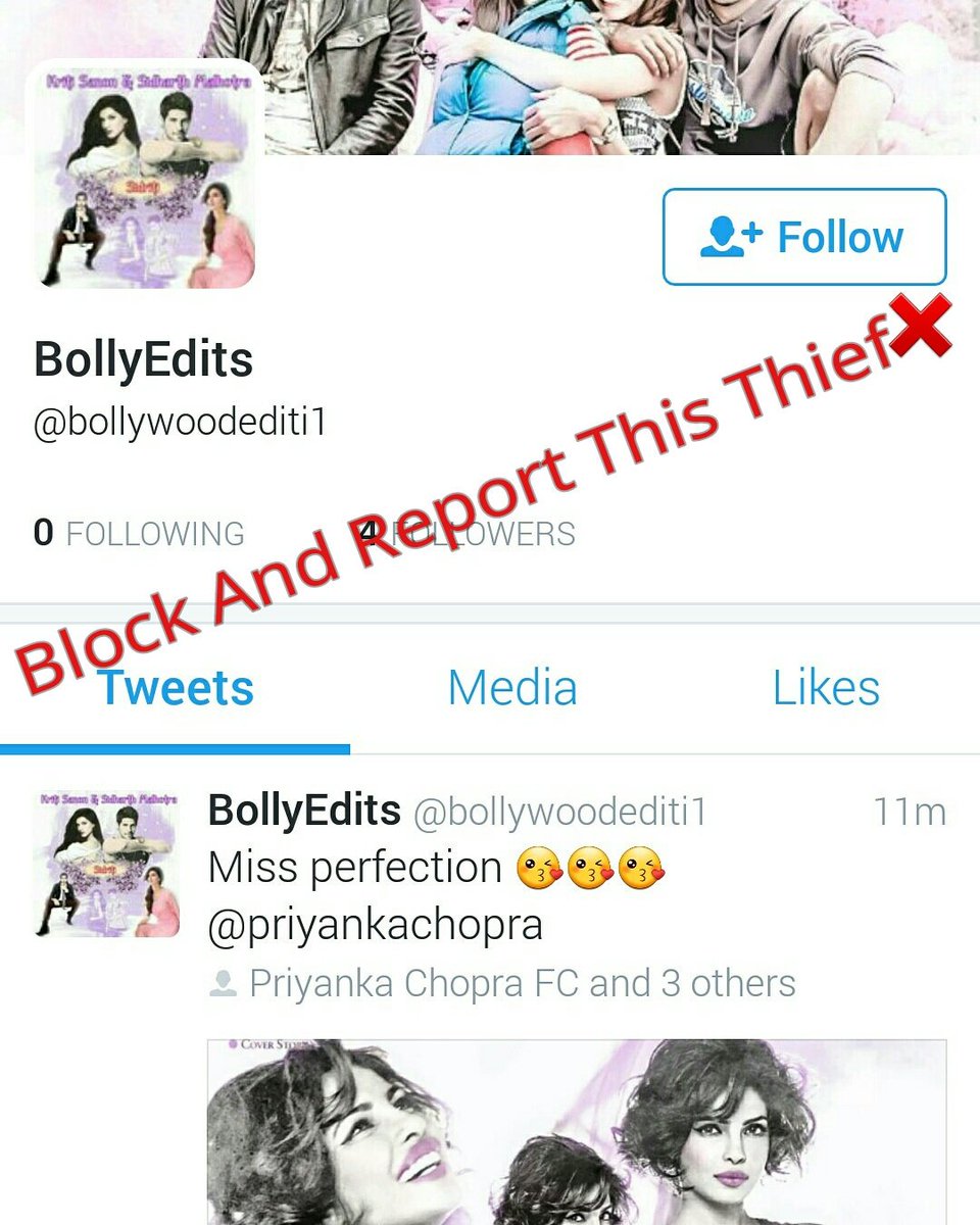 Bolly_Edits's tweet photo. My Followers Block and Report this thief @bollywoodediti1❌❌❌  who's claiming to be me lol.. https://t.co/sSXidFrJUu