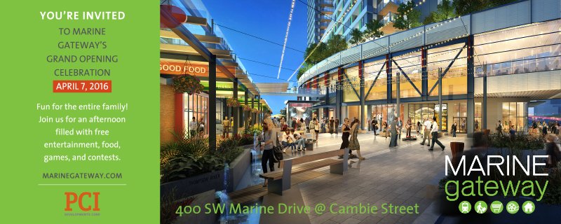 Jump on the #CanadaLine and come down to #MarineGateway for some free food and prize giveways! Today from 3-7pm.