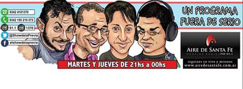 ShowDeLaPrevia's tweet photo. Hoy 21hs #ElShowDeLaPrevia en @AiredeSantaFe 
UN PROGRAMA FUERA DE SERIO
En vivo https://t.co/pKQPnJIY8T https://t.co/FU2L6a2SHT