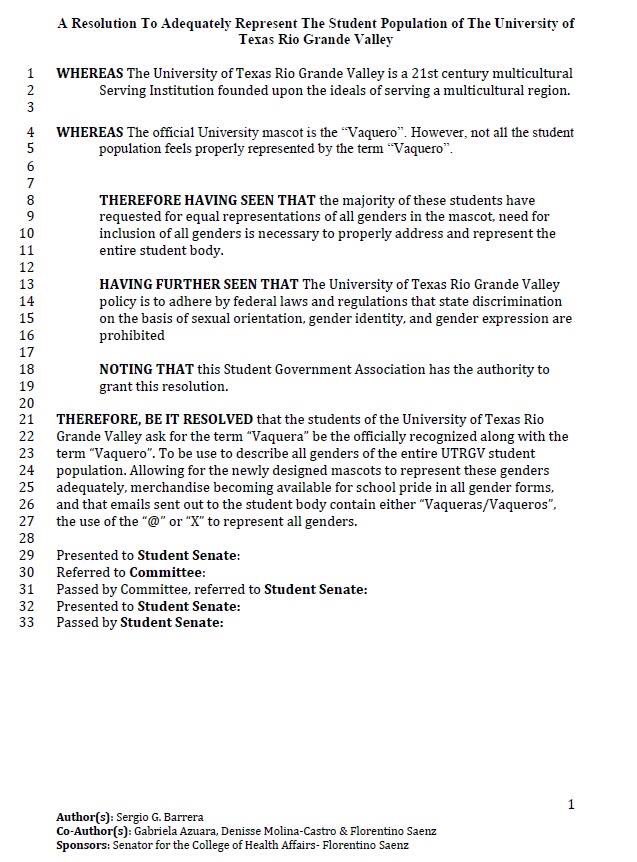 UTRGVoice's tweet image. Our presidential candidate @Denisse_Miamin was a co-author of the "Vaquera Resolution." #UTRGV #UTRGVOICE #UTRGVSGA