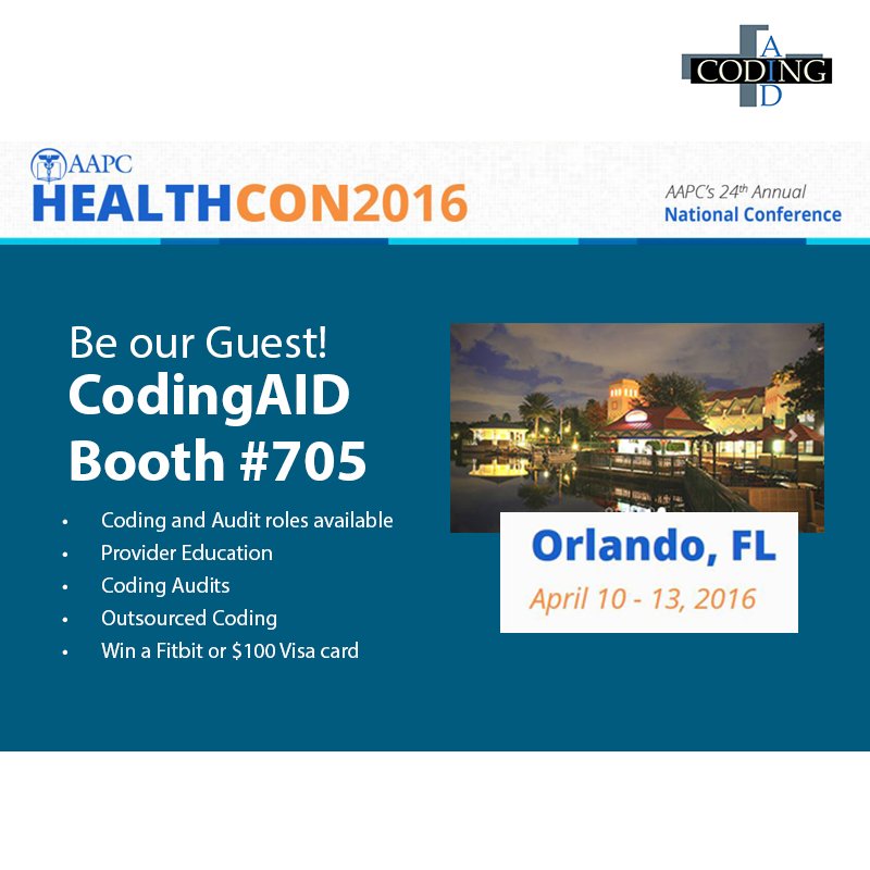 _CodingAID's tweet image. CodingAID is excited to be exhibiting at #AAPC #HEALTHCON. It&apos;s bound to be a great show! ow.ly/10qcpM